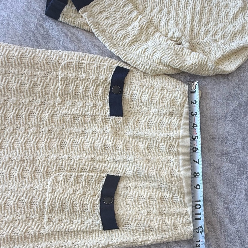 J. Peterman Vivienne Pointelle Cotton Suit Set Cream Navy Trim Skirt Top XS/S - Picture 8 of 16